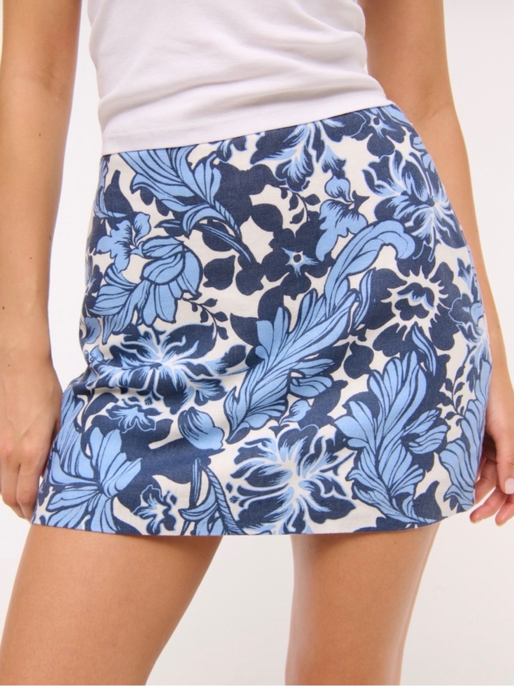 Abercrombie & Fitch Scarlet Linen Blend Mini Skirt Blue Floral XXL NWT